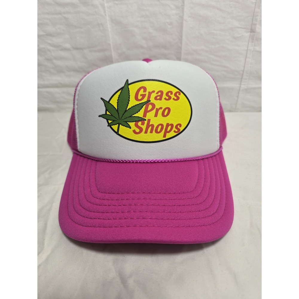 Grass Pro Shops Pink White Marijuana Leaf Trucker Hat Snapback Cap New